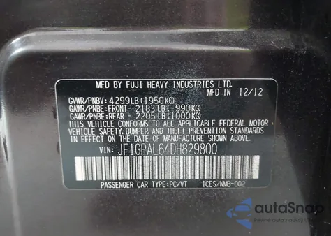 2013 Subaru Impreza 2.0I Sport Premium from USA, damaged, VIN JF1GPAL64DH829800